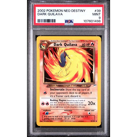 PSA 9 MINT Dark Quilava 39/105 Neo Destiny Unlimited 2002 Uncommon (PSA/BGS) - Picture 1 of 2